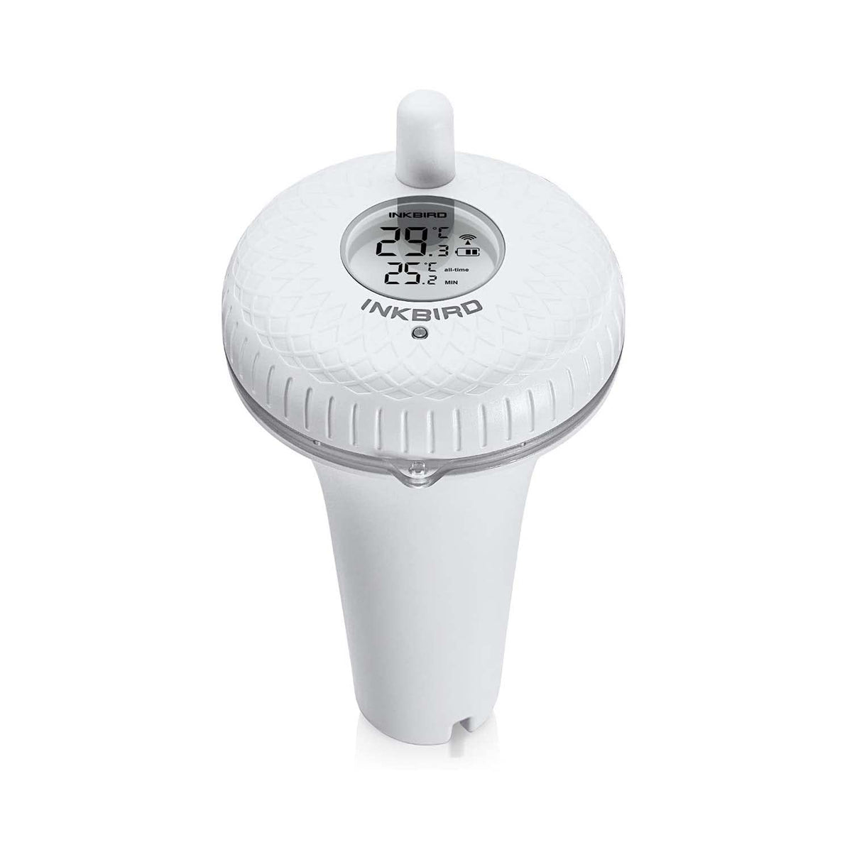 Thermomètre flottant connecté — Capteur flottant vu de trois quarts (2)