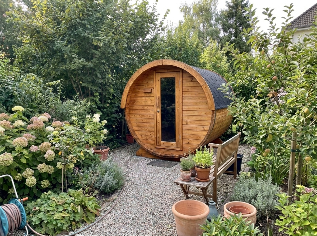 Sauna extérieur compact — Exemple d’implantation — aménagement non inclus (4)