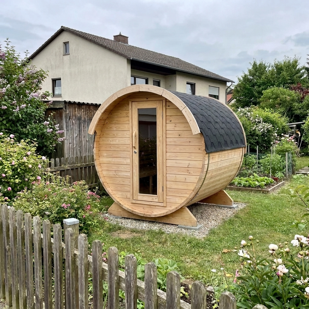 Sauna extérieur compact — Vue de trois quarts de la façade (6)